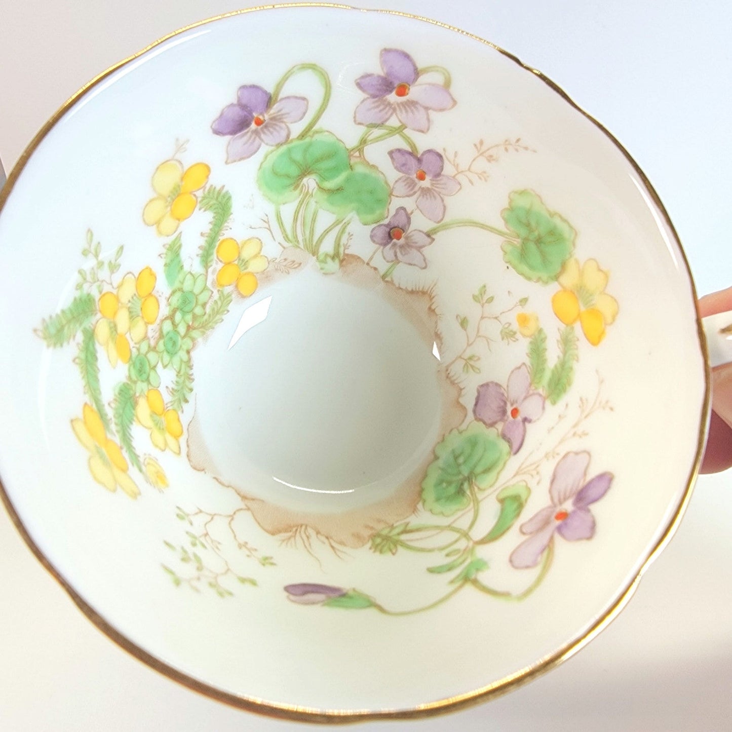 Alpine Flowers by Tuscan, Royal Tuscan Teacup and Saucer, Purple, Yellow Flowers