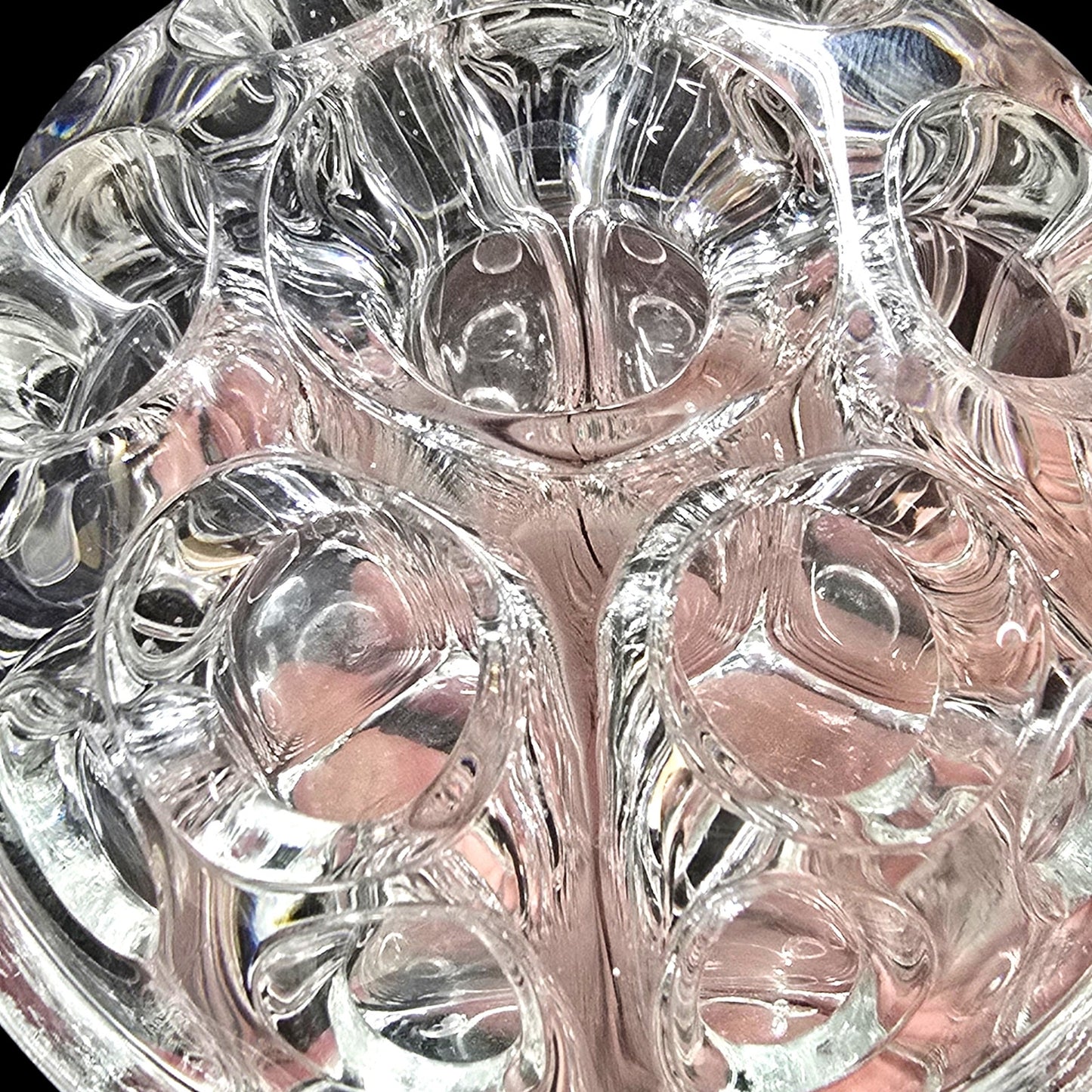 Vtg Made in France Glass Flower Frog Clear Crystal Bowl, 7-Hole Floral Arranger