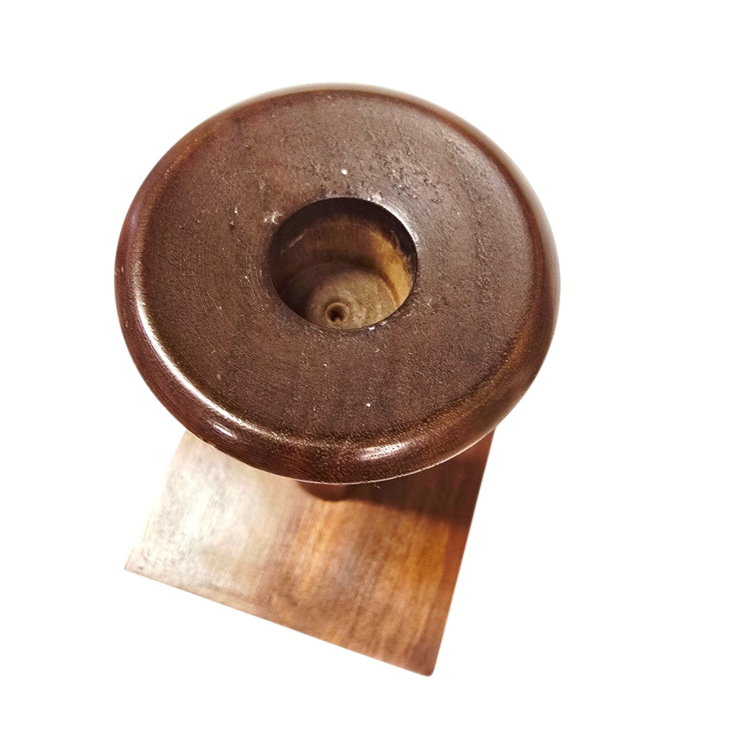 Danish Modern Style Walnut Wood Candlestick Holders - Hand Turned Pedestal Pair