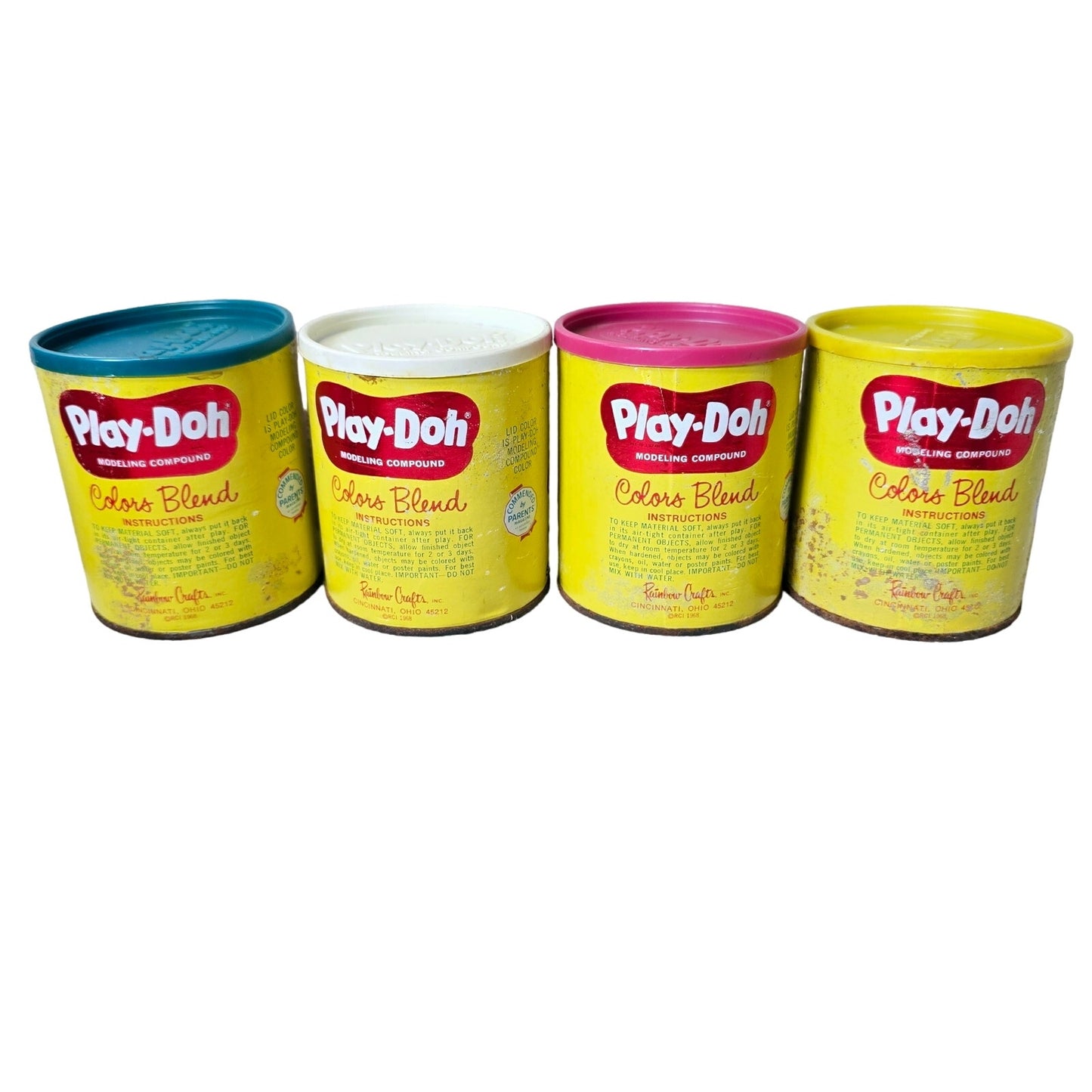 Vinatge 1960s Play-Doh Modeling Compound Metal Cans, Set of 4, Read