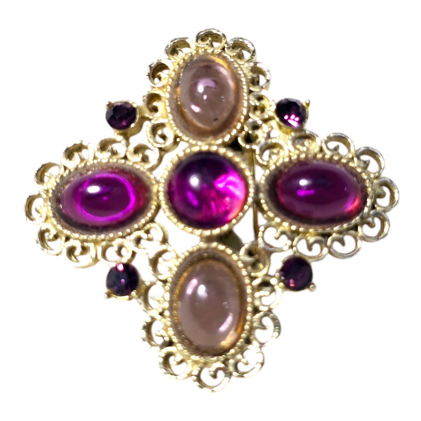 Vintage Maltese Cross Purple Rhinestone Brooch