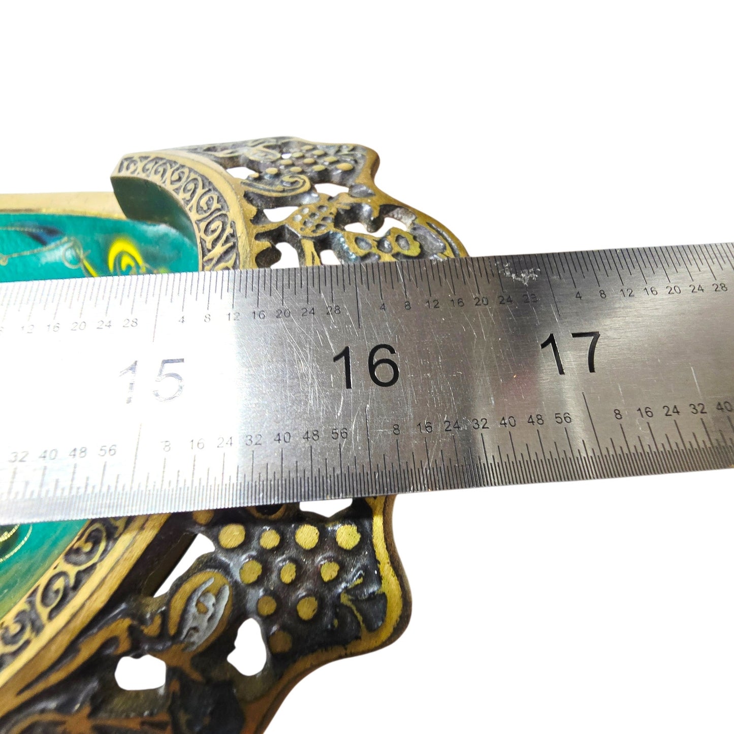 Vintage Israel Enameled Brass Tray Ornate MCM Mid Century Judaica17"