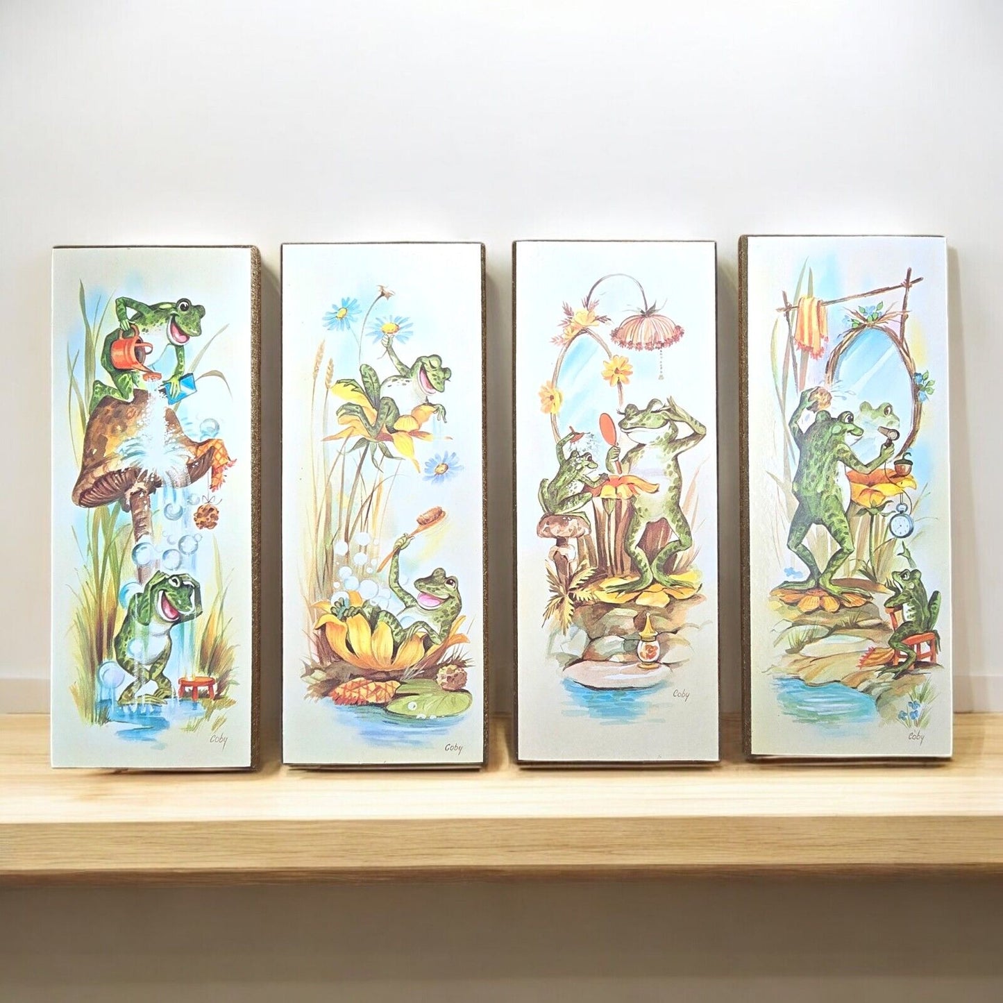 4Vtg Coby Wall Art Bathing Frogs Daily Routine Bathroom Plaques 1970s midcentury