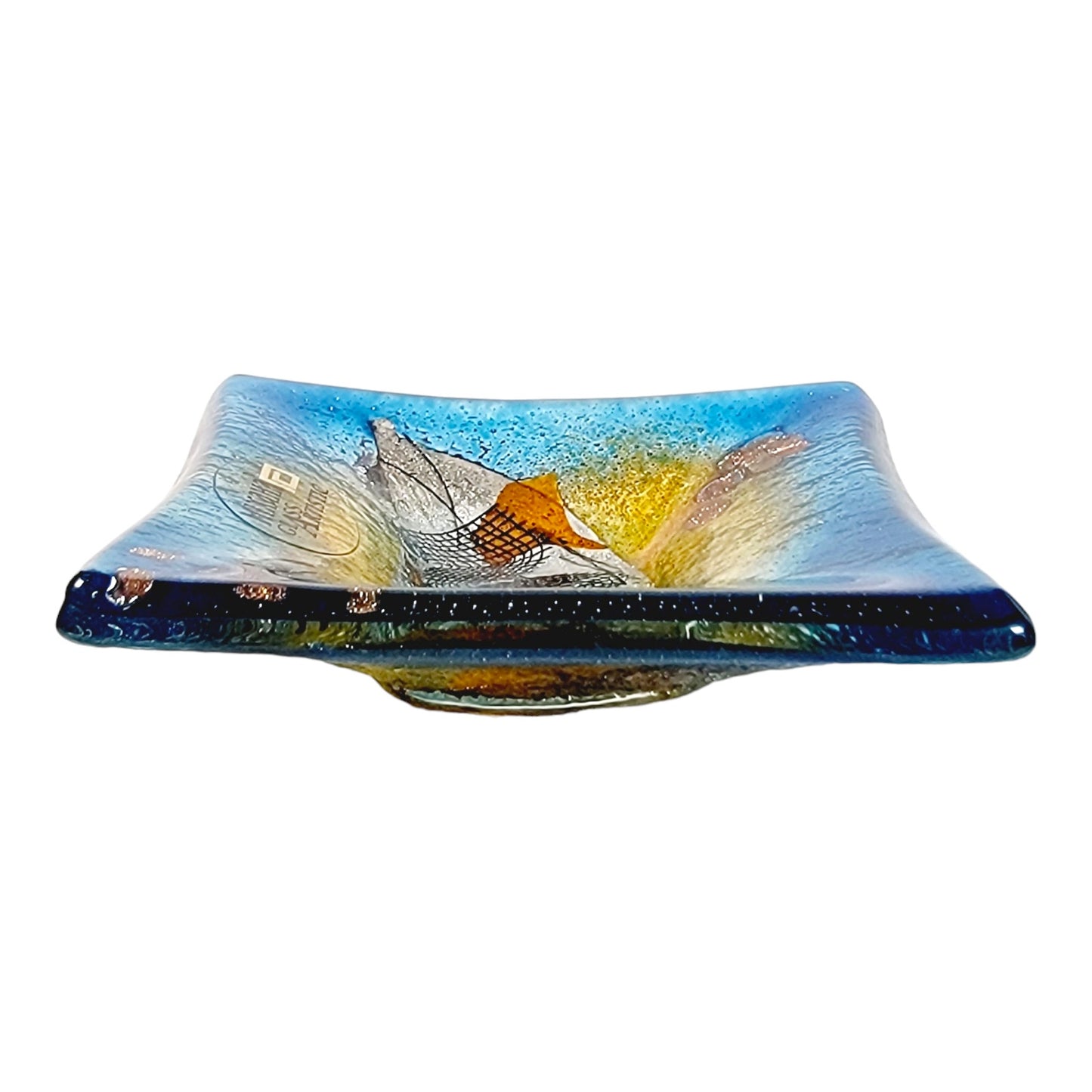 Mixaha Artistic Glass Polycrome Glass Square Trinket Dish, Made in Greece