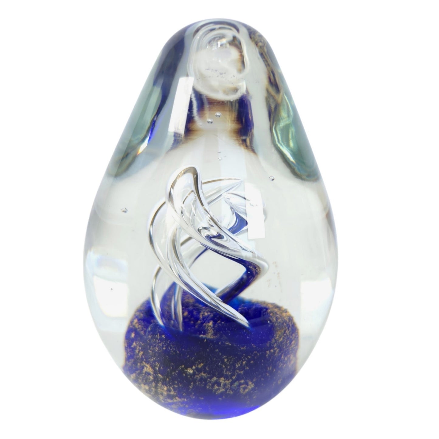 (Reserved for Customer) Vintage Art Glass Egg Paperweight Royal Blue Gold Fleck Aventurine Helix Swirl