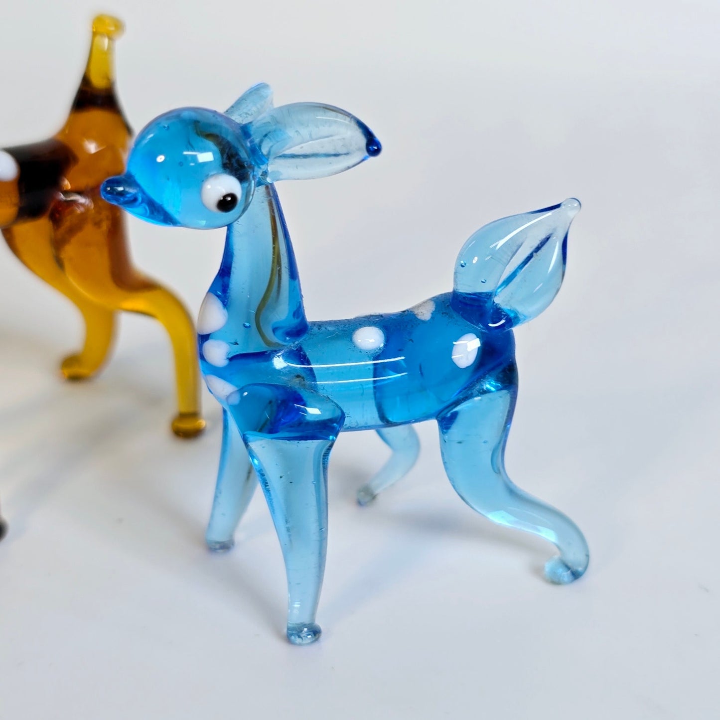 Set of 3 Glass Deers, Doe and two Fawns, Deer Mother Chained to one Baby Deer