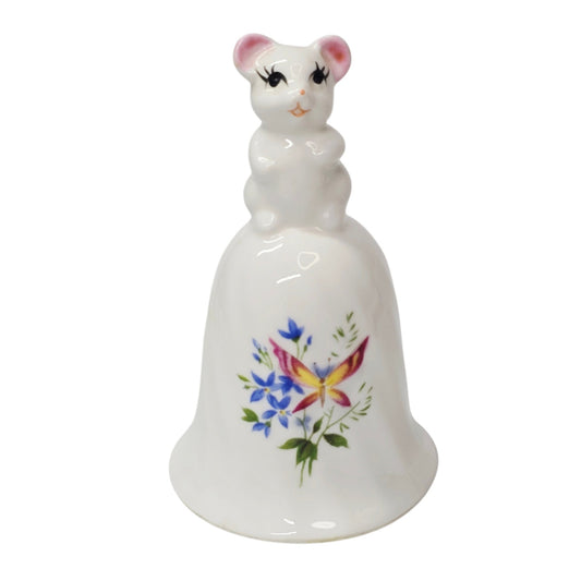 Bone China Mouse Bell Hand Painted Floral Taiwan Animal Figurine Vintage Decor