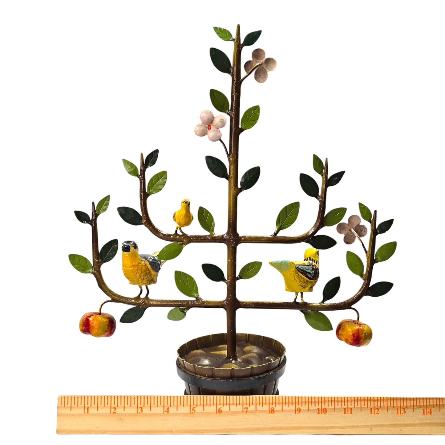 Vtg Italian Tole Espalier Fruit Tree Sculpture Birds Apples Flowers Decor Italy