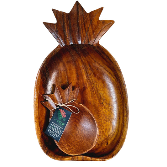 Hand-Carved Wooden Pineapple Dishes, Set of 2, TropEco Hawaii Moneypod Hardwood