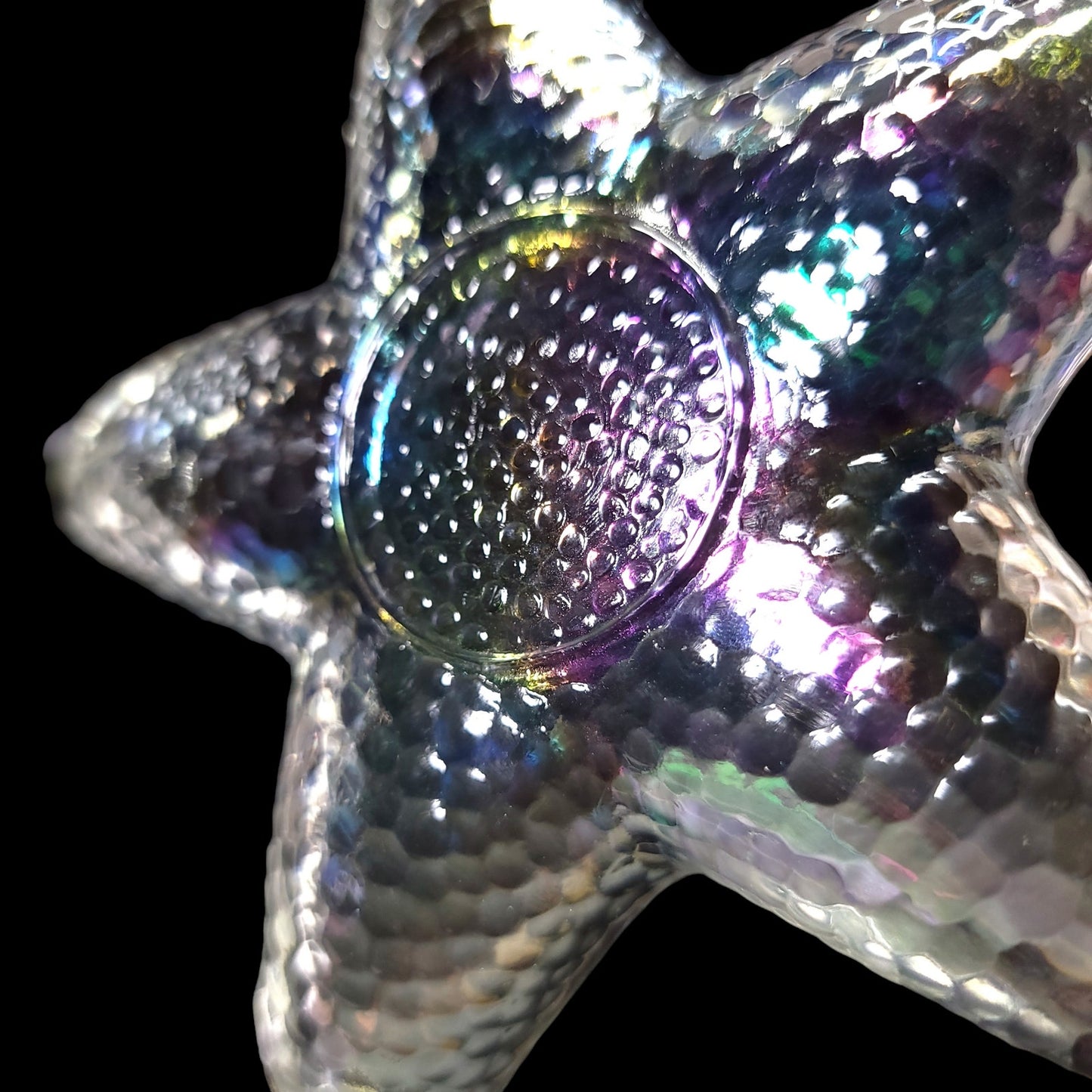 Iridescent Glass Starfish Trinket Dish, Coastal Home, Seashell Dish Seashore Decor 6.75" W