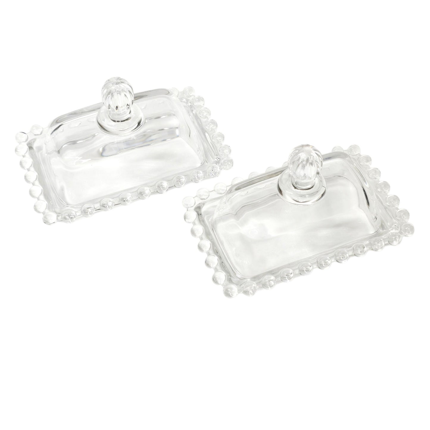 Circleware Mini Glass Butter Dishes - Set of 2 Vintage Style Clear Pressed Glass