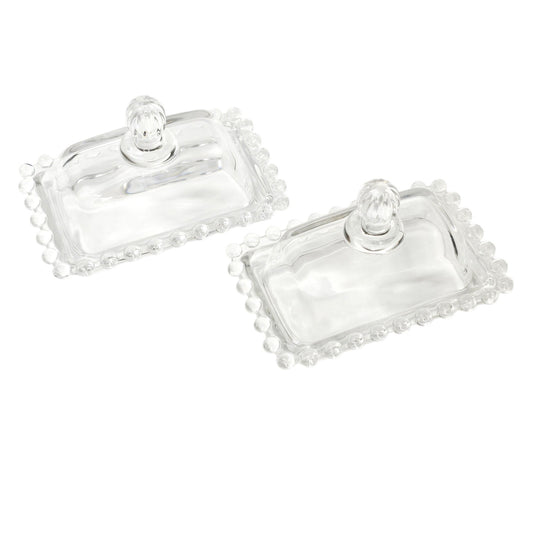 Circleware Mini Glass Butter Dishes - Set of 2 Vintage Style Clear Pressed Glass