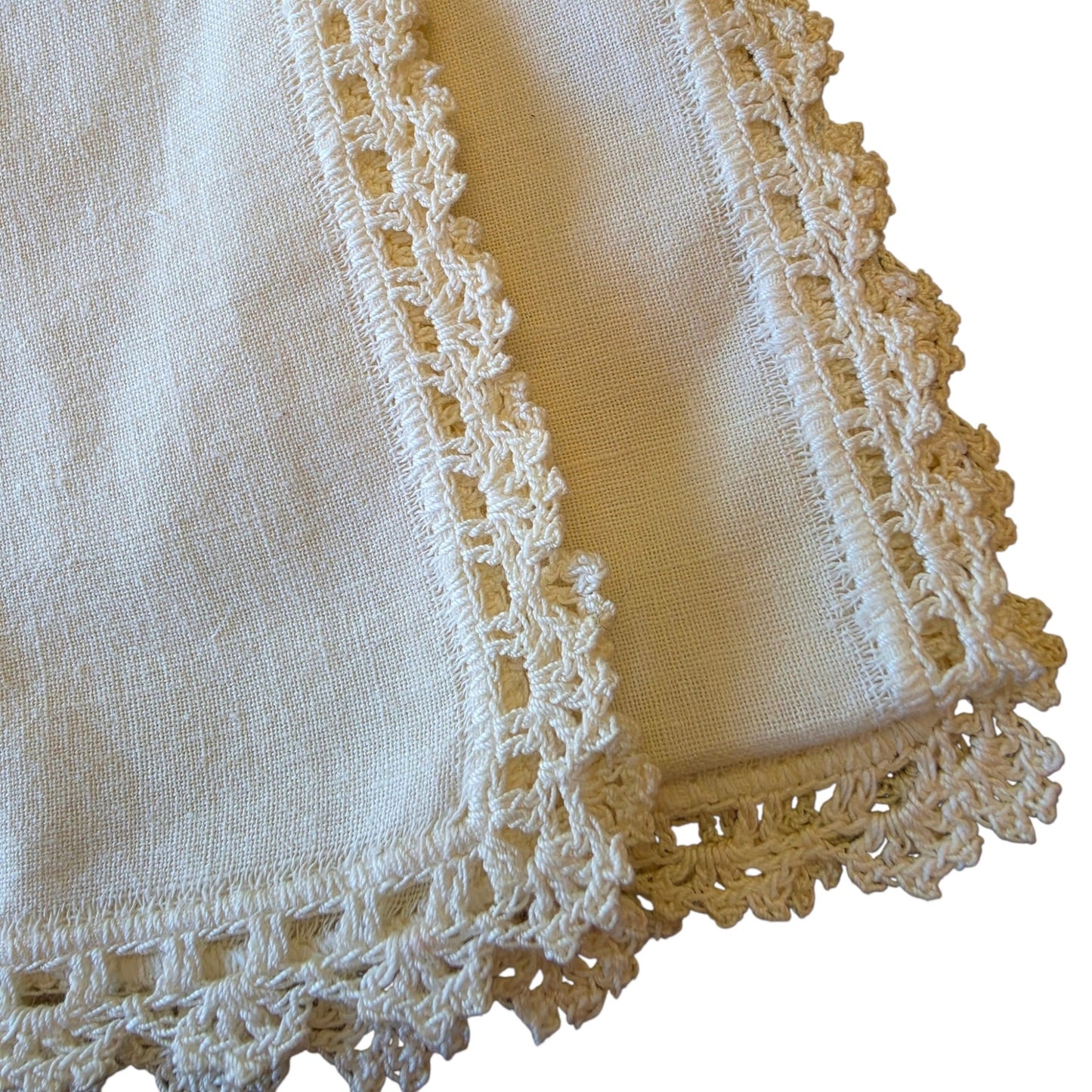 Vintage Berry Blossom Embroidered Linen Table Runner Dresser Scarf Crochet Lace