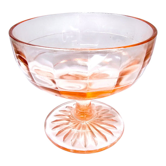 Vintage Hocking Depression Glass Pink Block Optic Sherbet Pedestal Bowl Trinket Dish