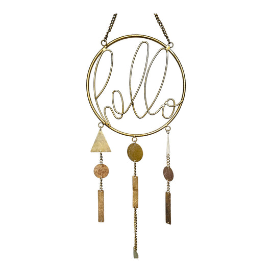 BOHO Style Brass-Tone Hanging Hello Décor with Hanging Charm Tassles