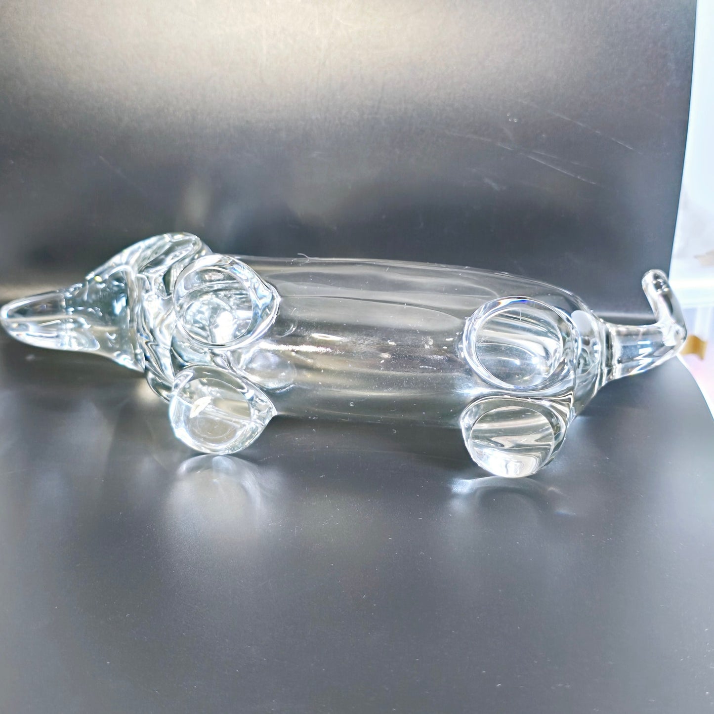 Hand-Blown Vintage Glass Lead Crystal Dachshund Weiner Dog Dish