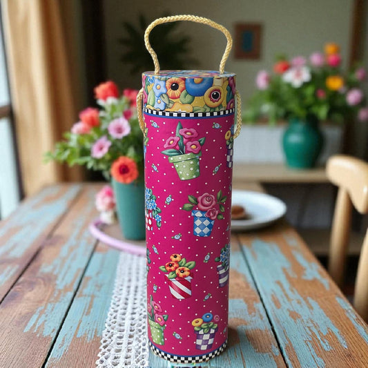 Mary Engelbreit Wine Box Carrier Tube Wine Gift Box Flower Pots Pink Yellow