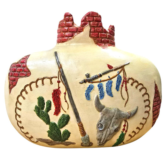 Vintage Macky Mold Southwestern Vase - Cactus, Feathers, Peace Pipe, Cow Skull