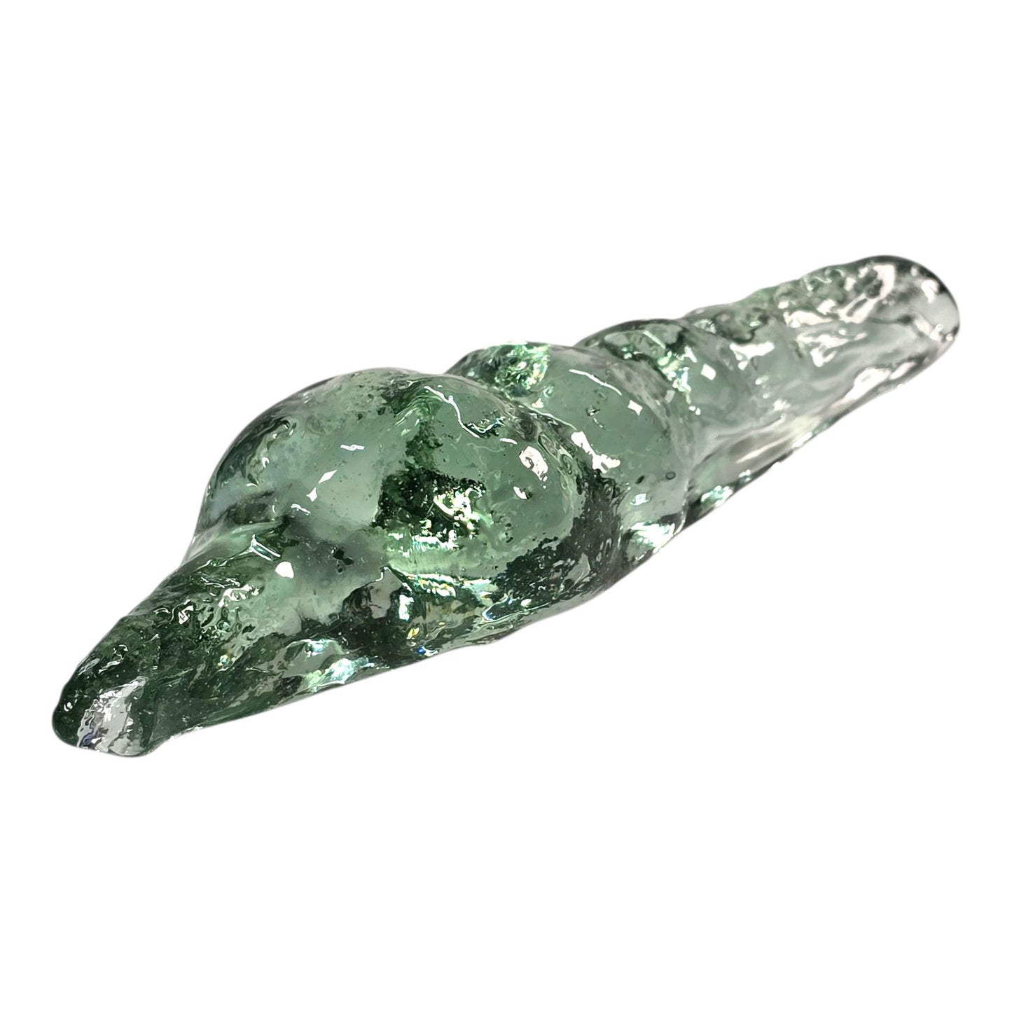 Art Glass Conch Spiral Corkscrew Sea Shell, Recycled Green Glass Shell