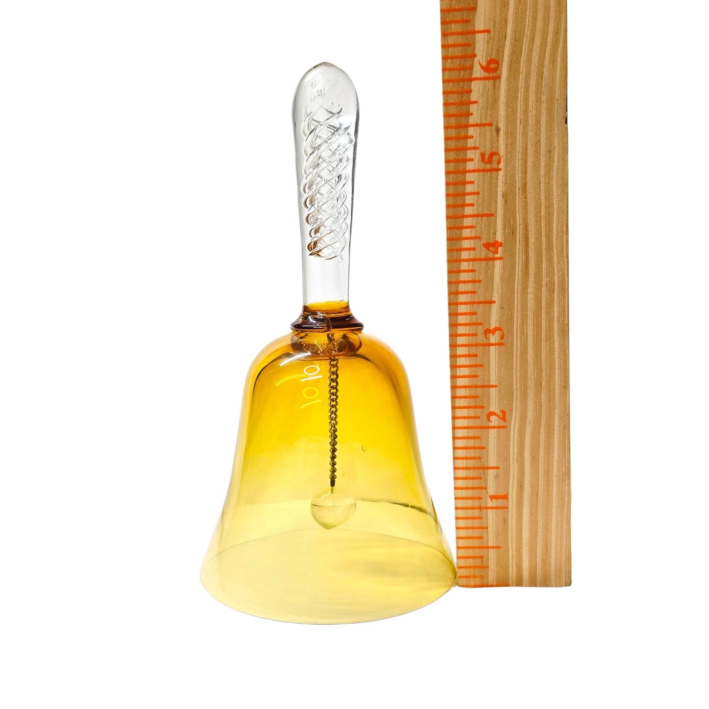 Art Glass Bell Spiral Cane Encased Clear Amber Handblown Vintage Collectible