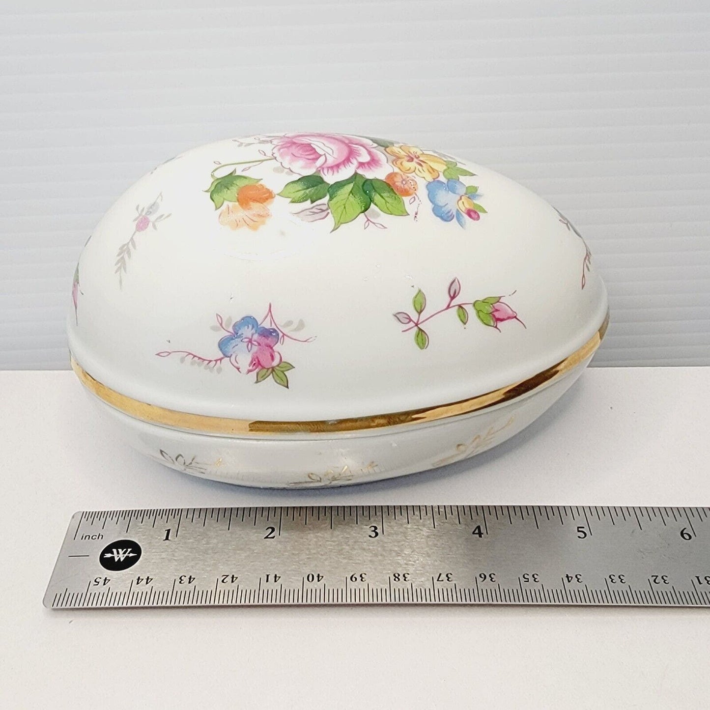 Vtg Porcelain Easter Egg Large Trinket Vanity Decoration Box Shackman Japan '80s