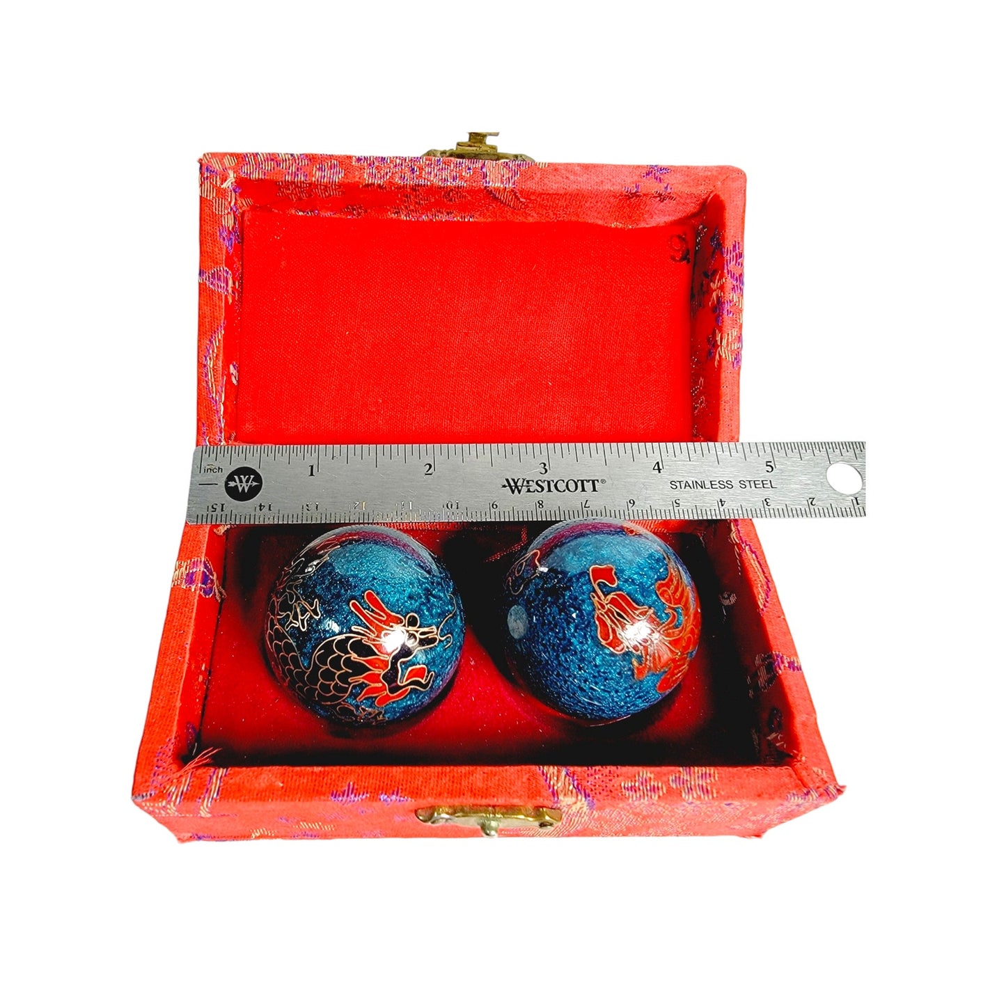 Vintage Chinese Musical Dragon Baoding Balls in Red Vintage Box