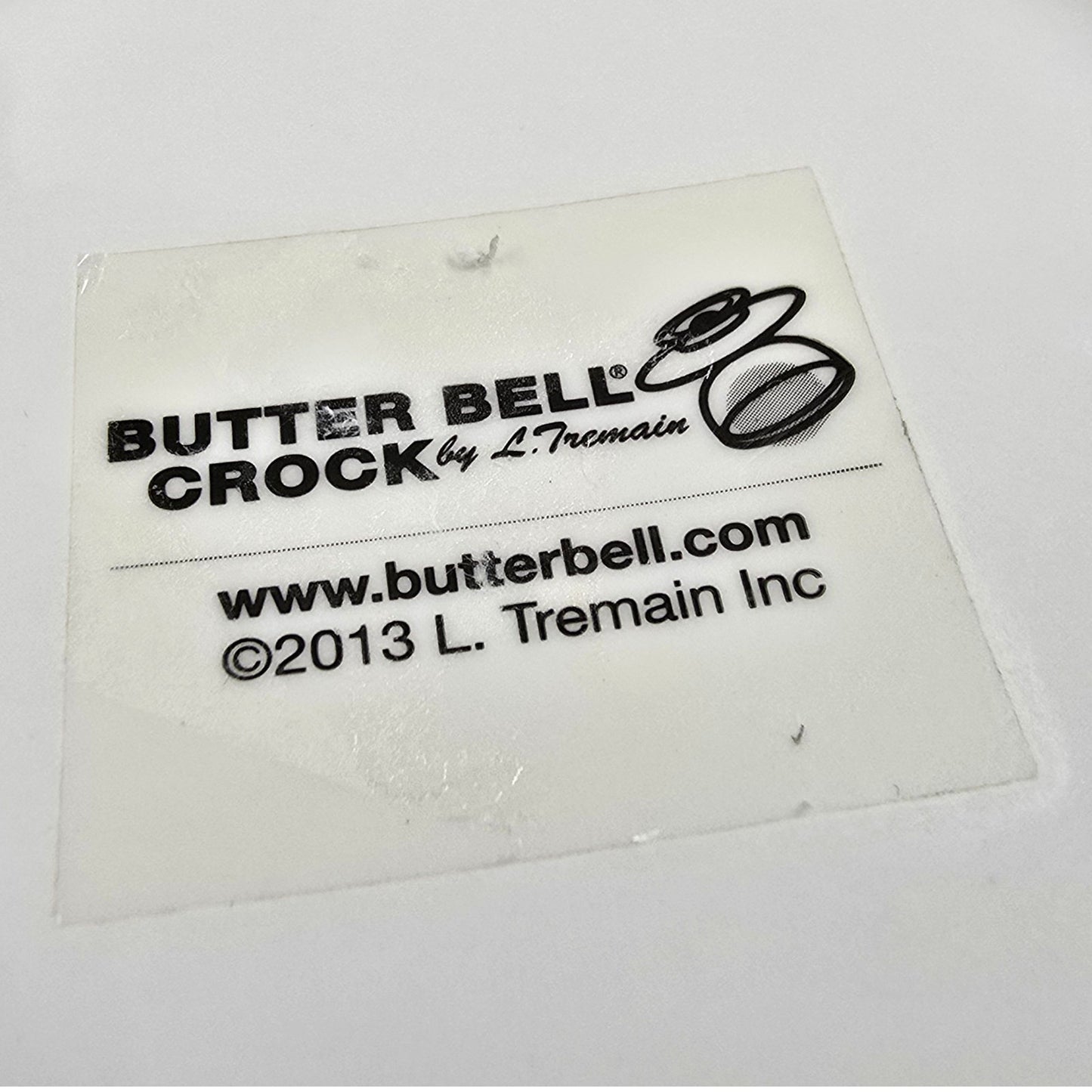 Butter Bell Crock Butter Keeper Stoneware Ceramic L. Tremain 2013 White Embossed
