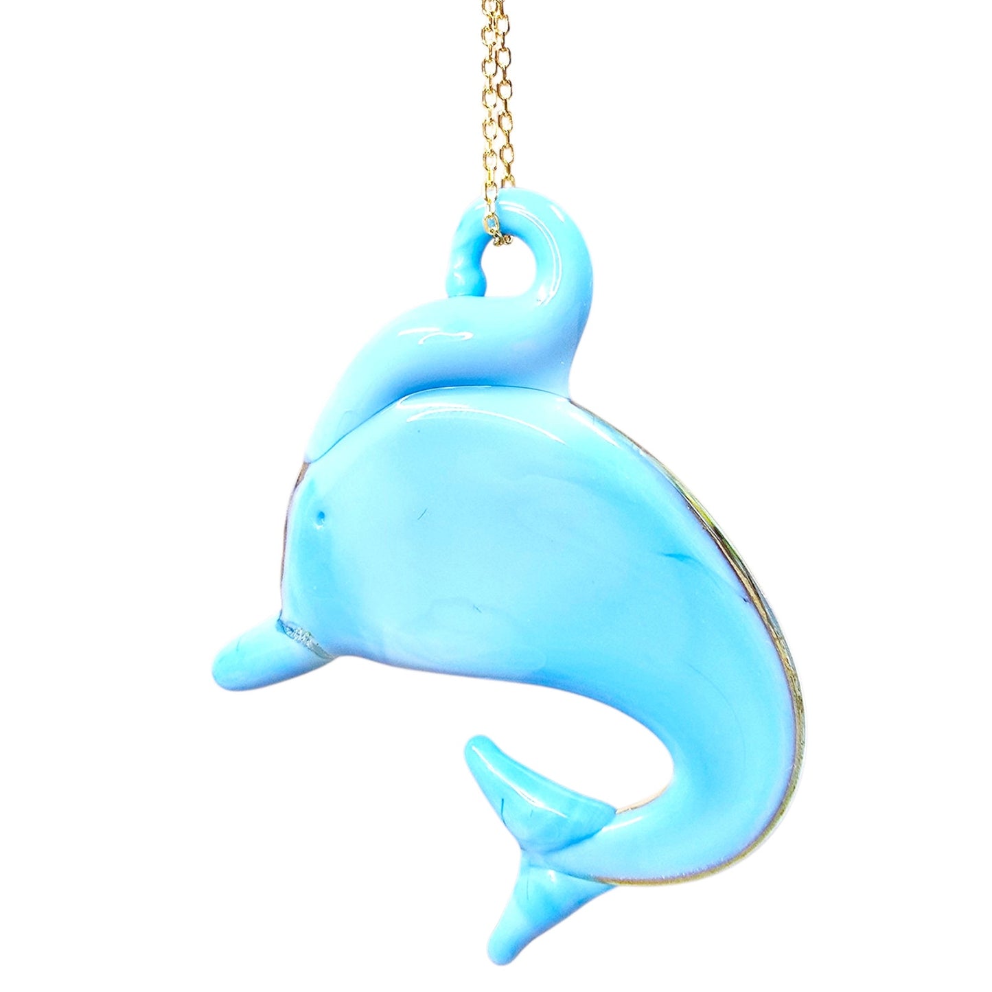 Murano-Style Glass Dolphin Pendant Necklace Italy 925 Gold Chain Ocean Jewelry