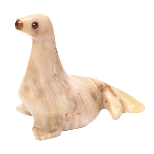AS IS Hand Carved Onyx Seal Figurine, Vintage Sea Lion Natural Stone