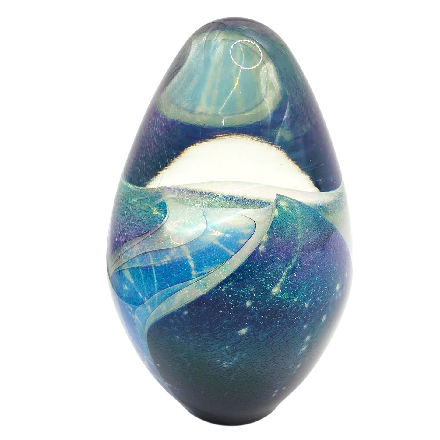 Robert Eickholt Signed Art Glass Paperweight 1995 Dichroic Blue Egg ESGA Vtg