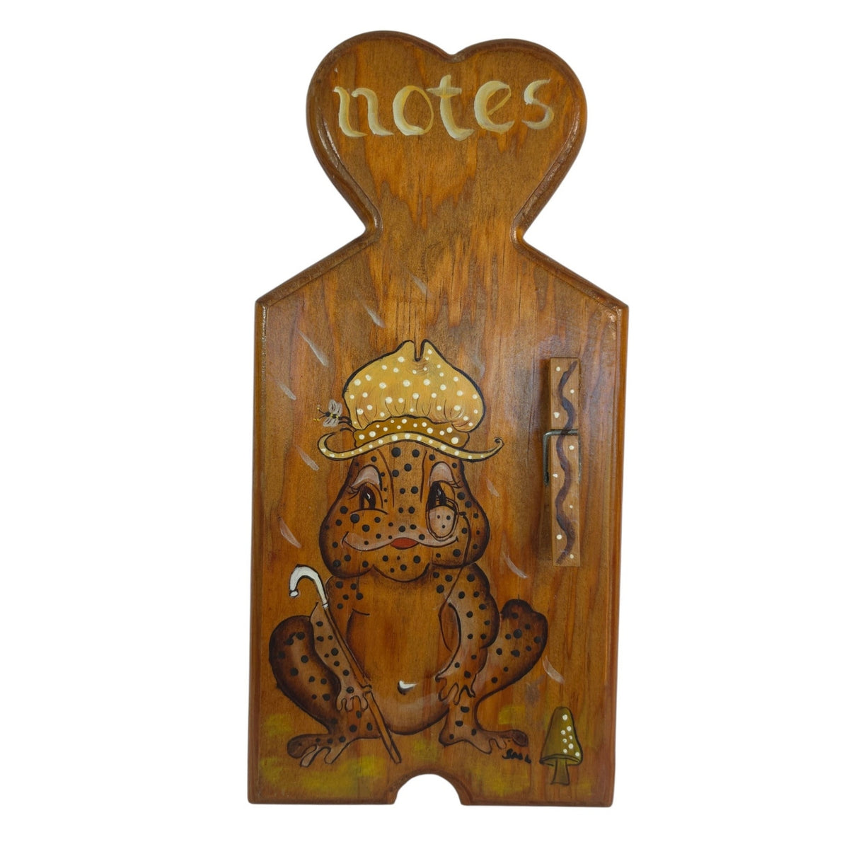Vintage Wooden Frog Note Holder Wall Plaque Hand Painted Folk Art 11.25"