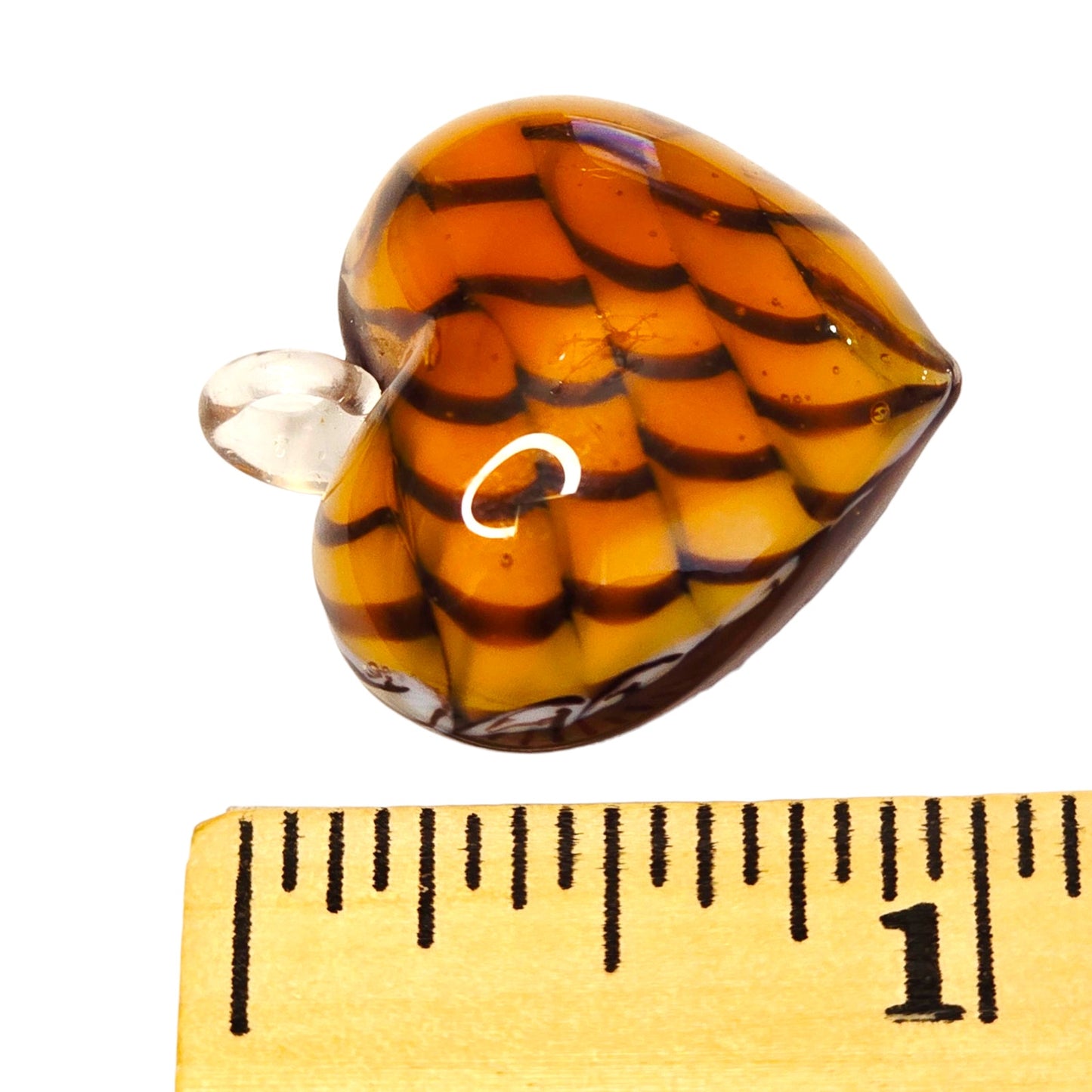 * Vintage Venetian Art Glass Heart Pendant Tiger Stripe Puffy Heart
