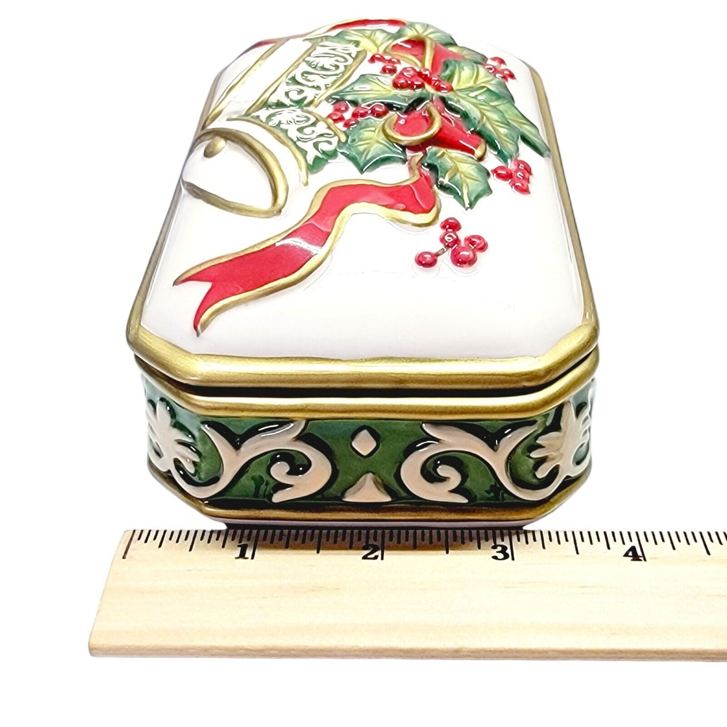 Fitz and Floyd Christmas Bells Porcelain Lidded Trinket Box 2004