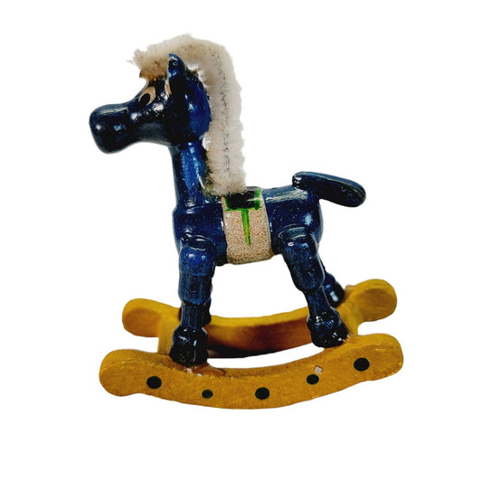 Vintage Wooden Rocking Horse Ornament 2.25" Painted Horse, Christmas Figurine