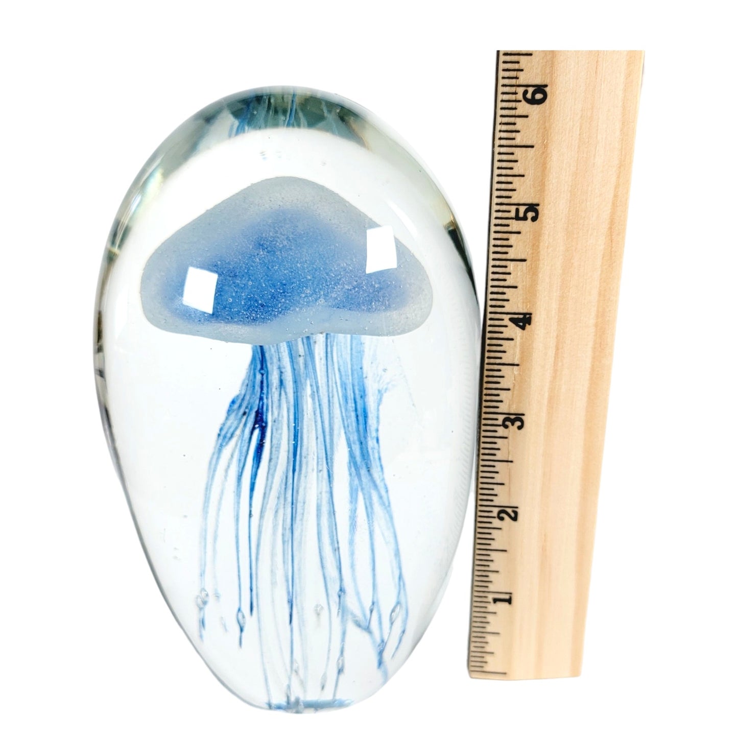 Large Glass Jellyfish 6" Blue Paperweight - Beautiful Design Art Glass