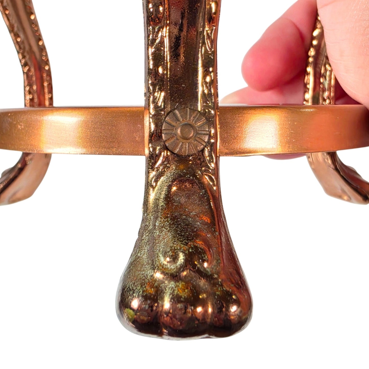 Vintage French Country Brass Copper Plant Stand Eclectic Victorian Paw Foot