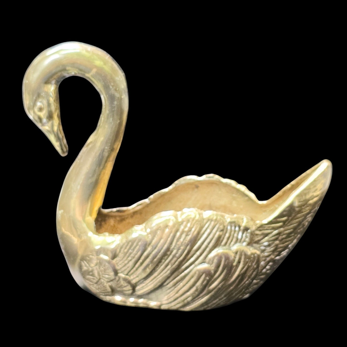 Vintage Brass Swan Planter, Brass Bird, Brass Swan Trinket Holder