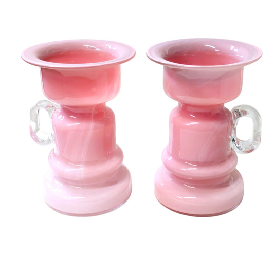 Pink Polish Glass Vases, Jerzy-Sluczan-Orkusz Midcentury Vintage Candle Holder