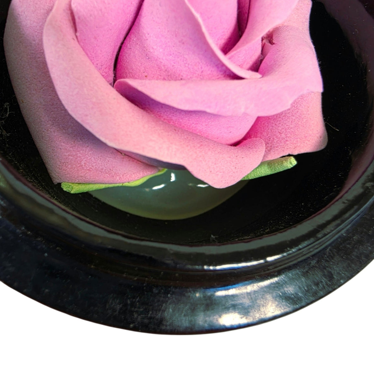 Vintage Japanese Lacquerware Round Trinket Box with Porcelain Rose