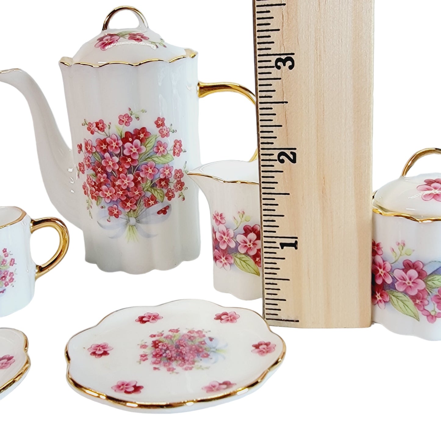 Vintage Fine Porcelain 10-Piece Miniature Tea Set