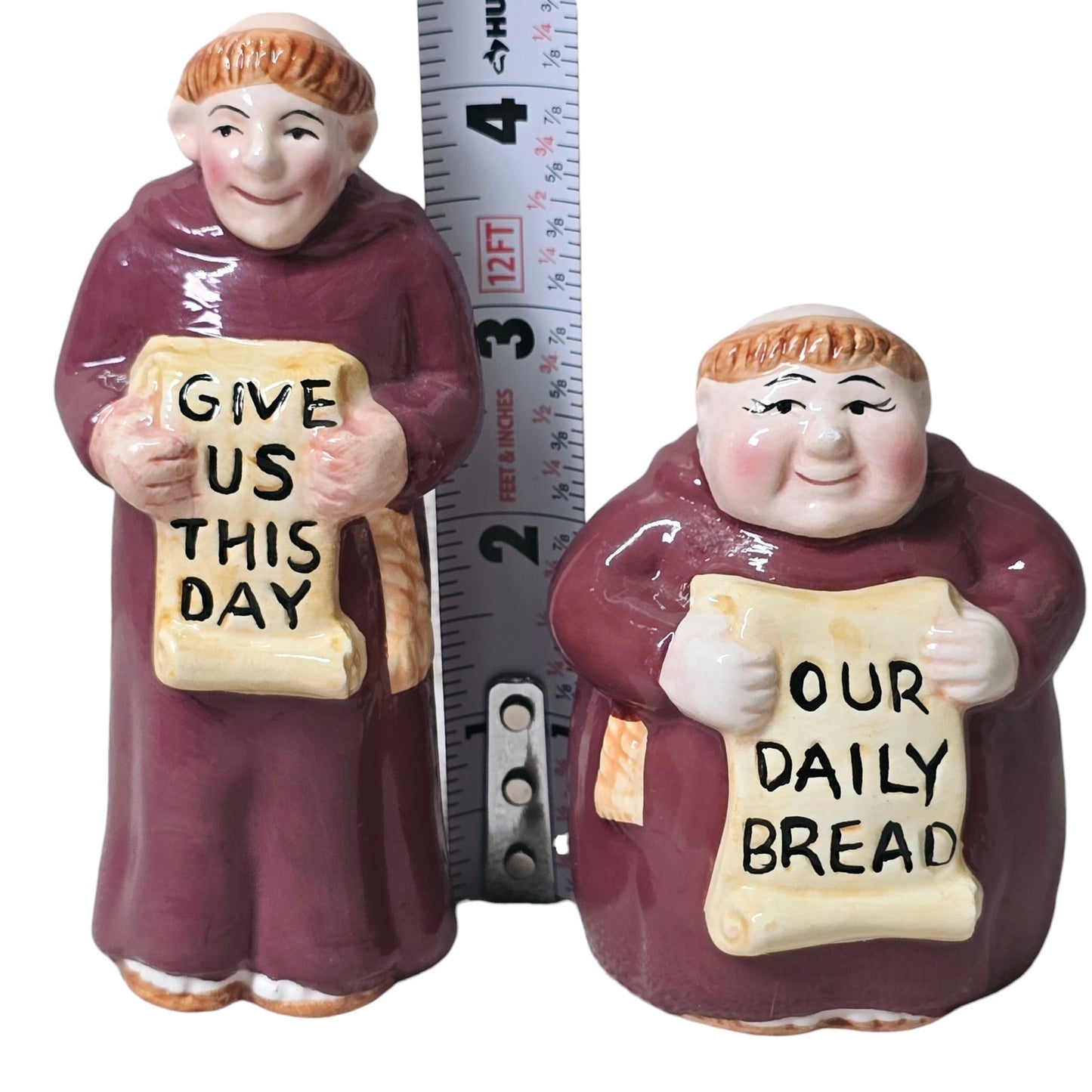 Vintage Monk Salt & Pepper Shakers "Give Us This Day Our Daily Bread”, Clay Art