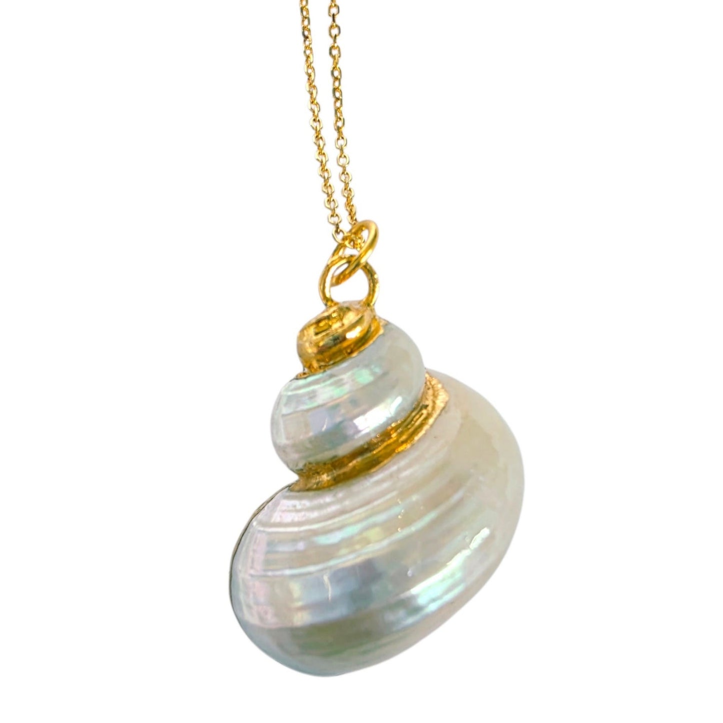Vintage Gold Electroplated Turbo Shell Pendant Necklace 18 in 925 Chain