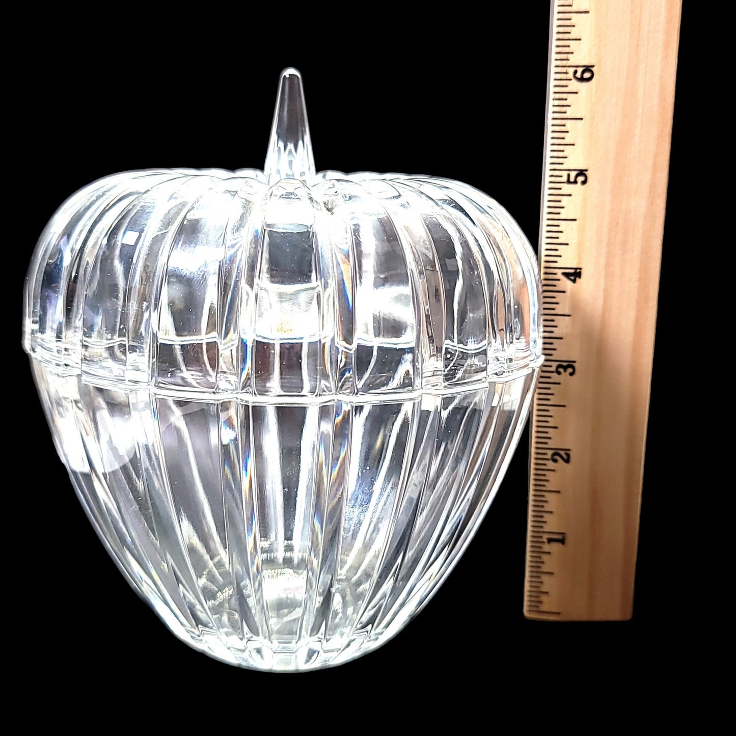 Crystal Apple Candy Dish Trinket Dish, Heavy Crystal Glass Lidded Apple Jar 6" H