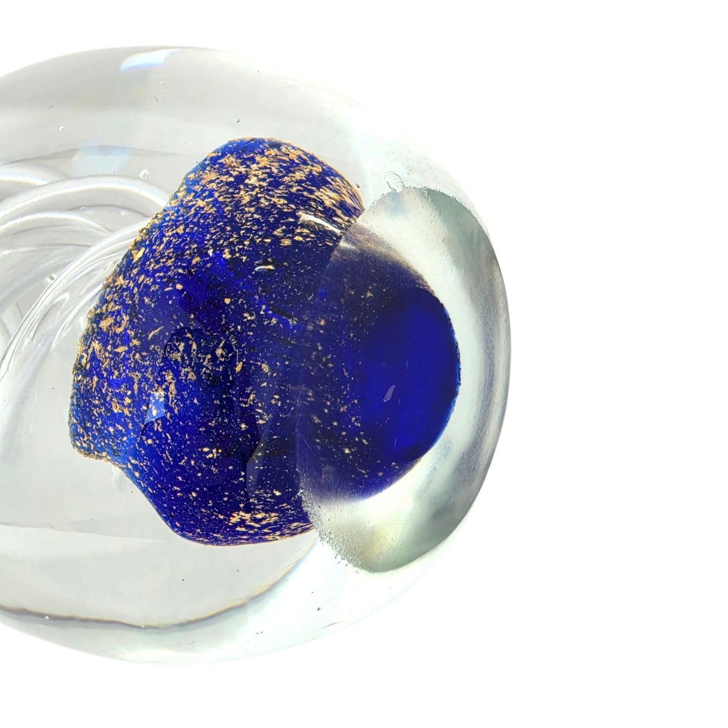 (Reserved for Customer) Vintage Art Glass Egg Paperweight Royal Blue Gold Fleck Aventurine Helix Swirl