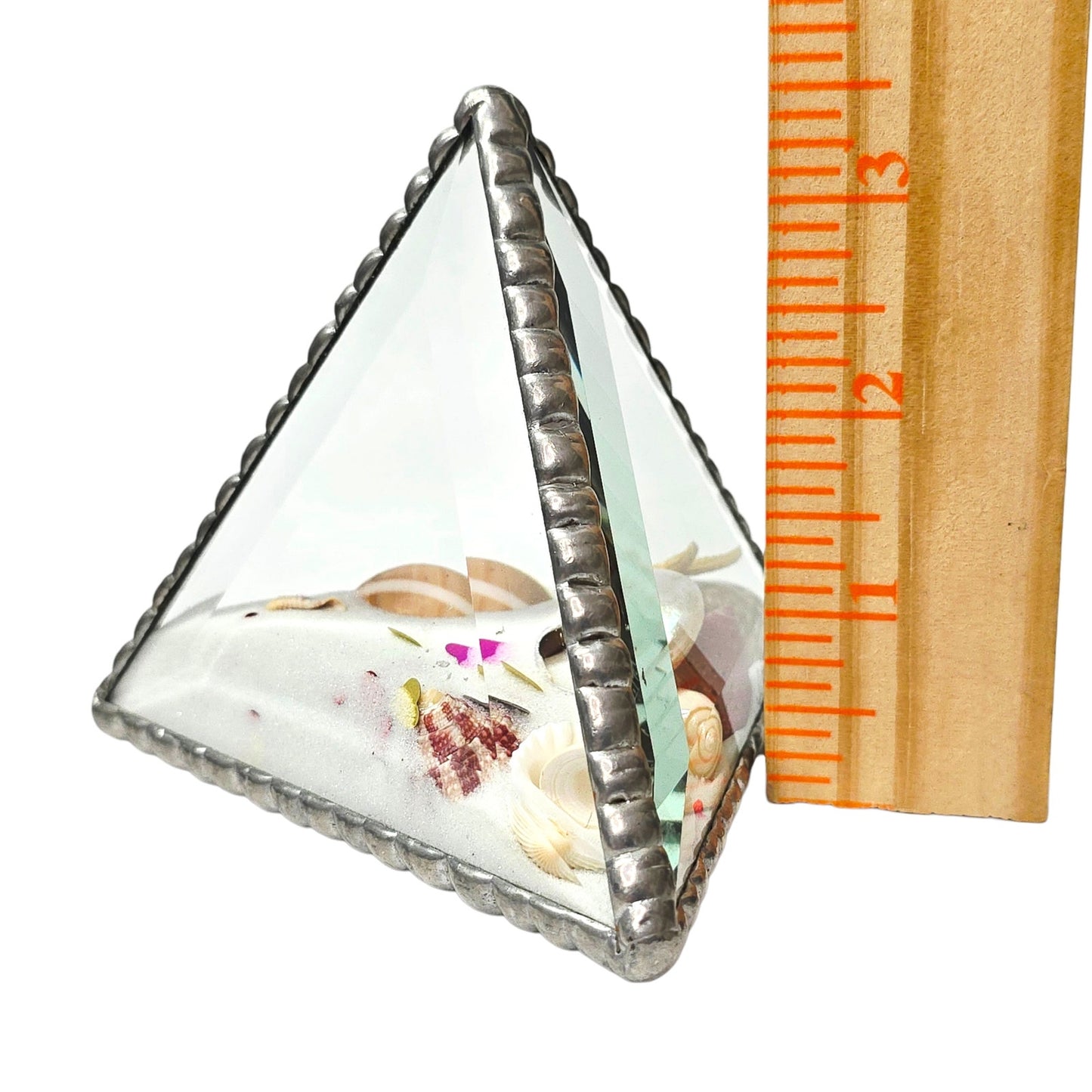 Signed J & J 1993 Glass Sand Prism Valentine's Shell Heart Confetti Art Coastal