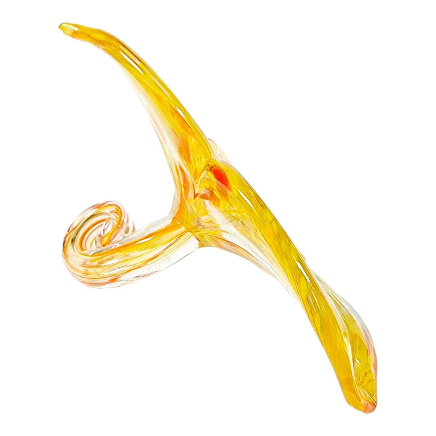 Hand-Blown Art Glass Flower with Stem in Yellow and Orange Flower, 3 Leaf Flower- Noneya