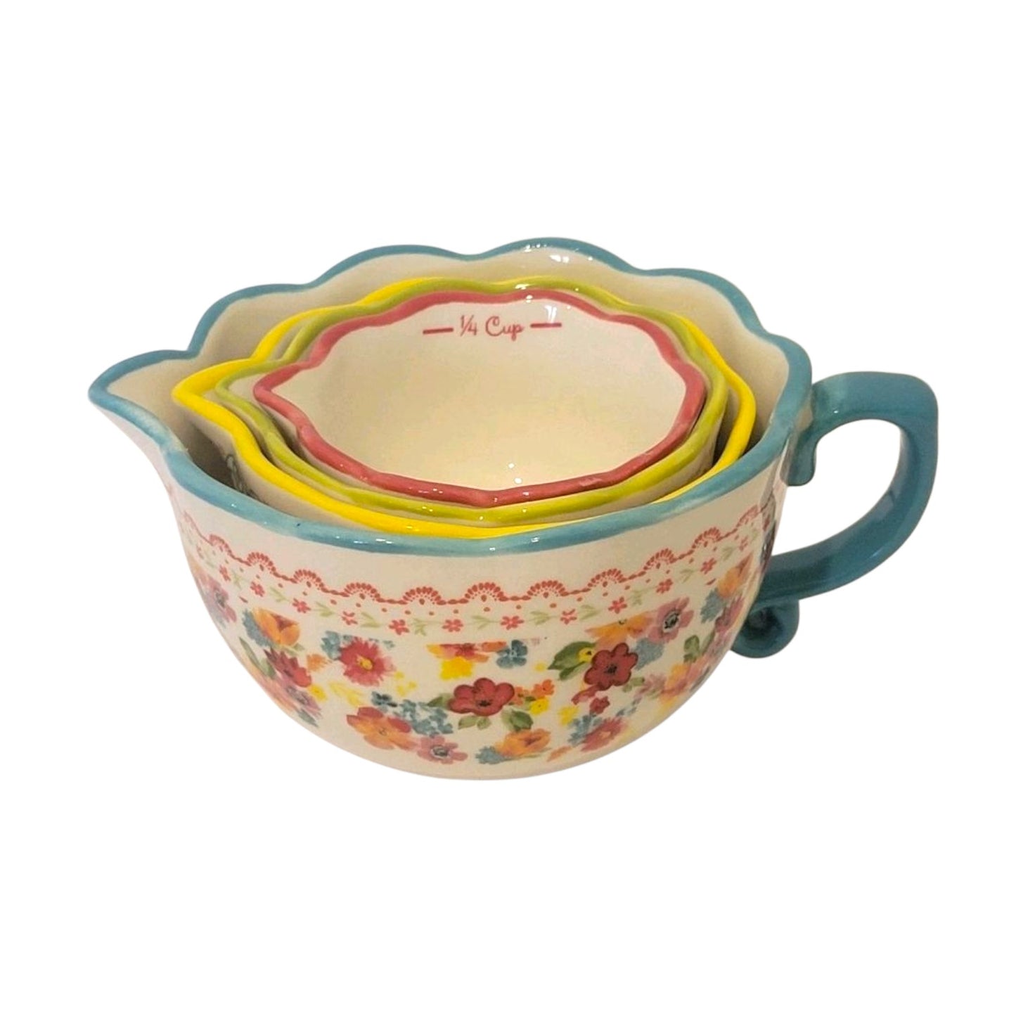 The Pioneer Woman Wildflower Whimsy Set of 4 Measuring Bowls 1 Cup 1/3, 1/2, 1/4
