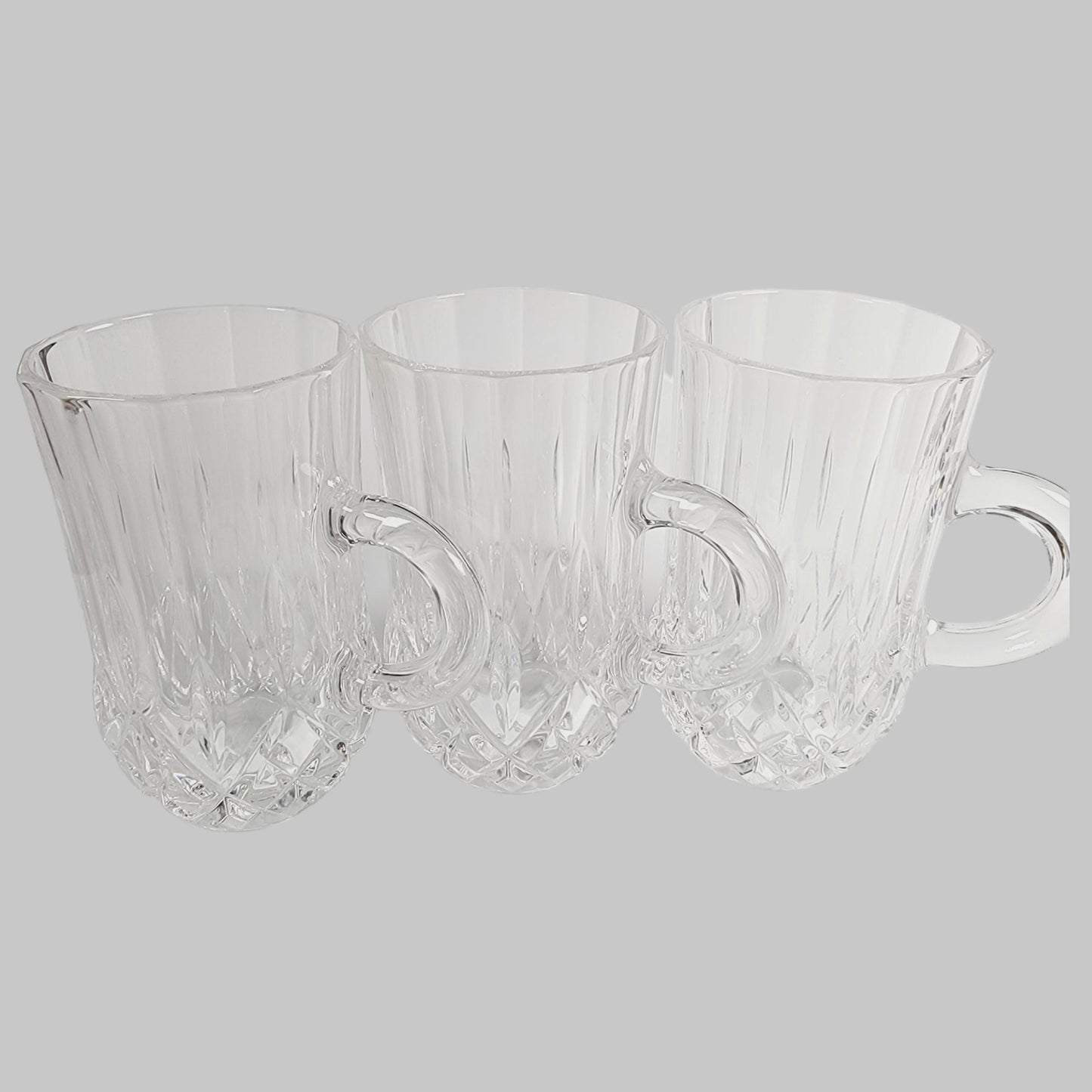 Set of 3 Vintage Crystal Hot Toddy Cups & Saucers, Expresso Cups, Mini Tea Cups