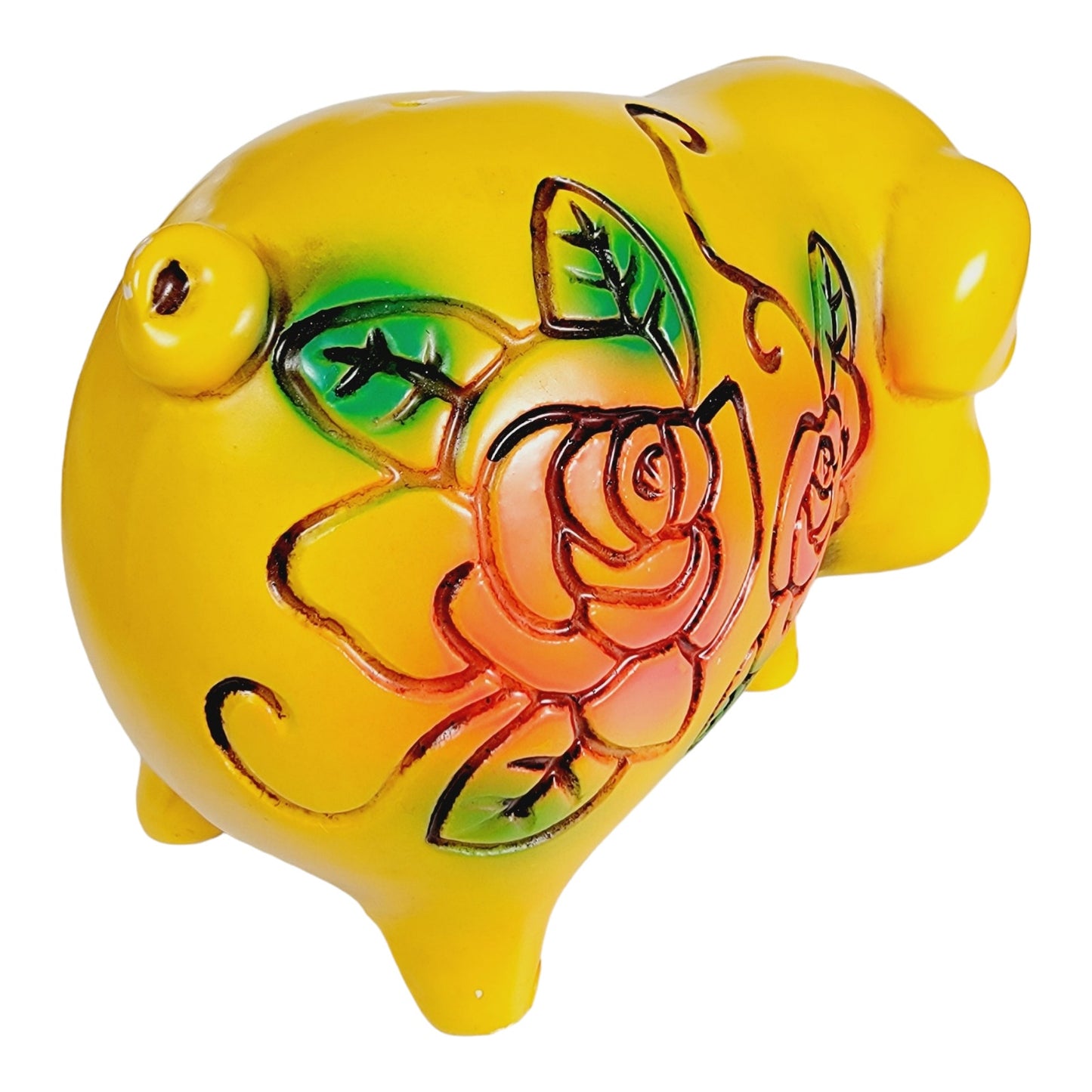 Vintage Retro Hippie Flower Piggy Bank Made In Japan Floral Glows under UV Light