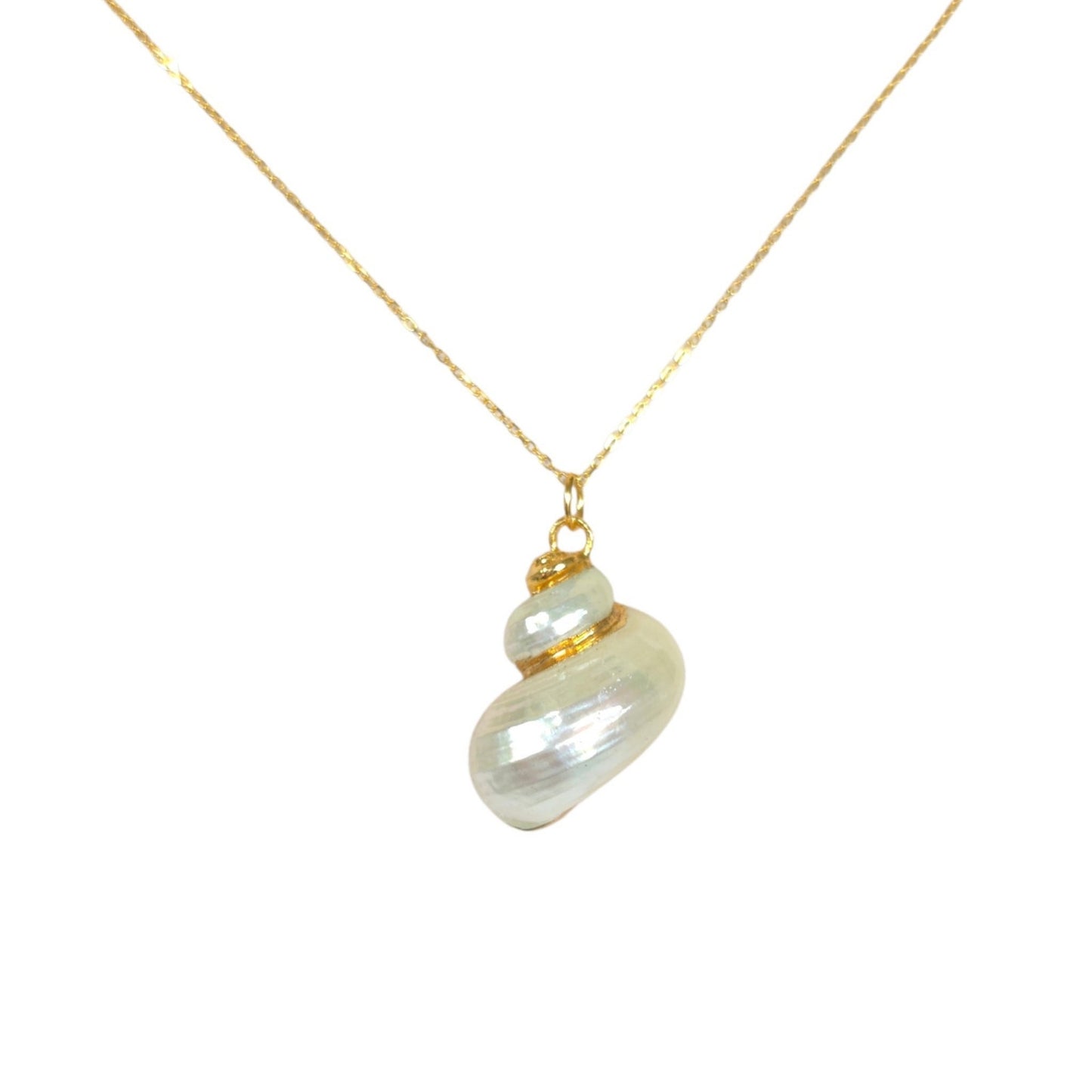 Vintage Gold Electroplated Turbo Shell Pendant Necklace 18 in 925 Chain